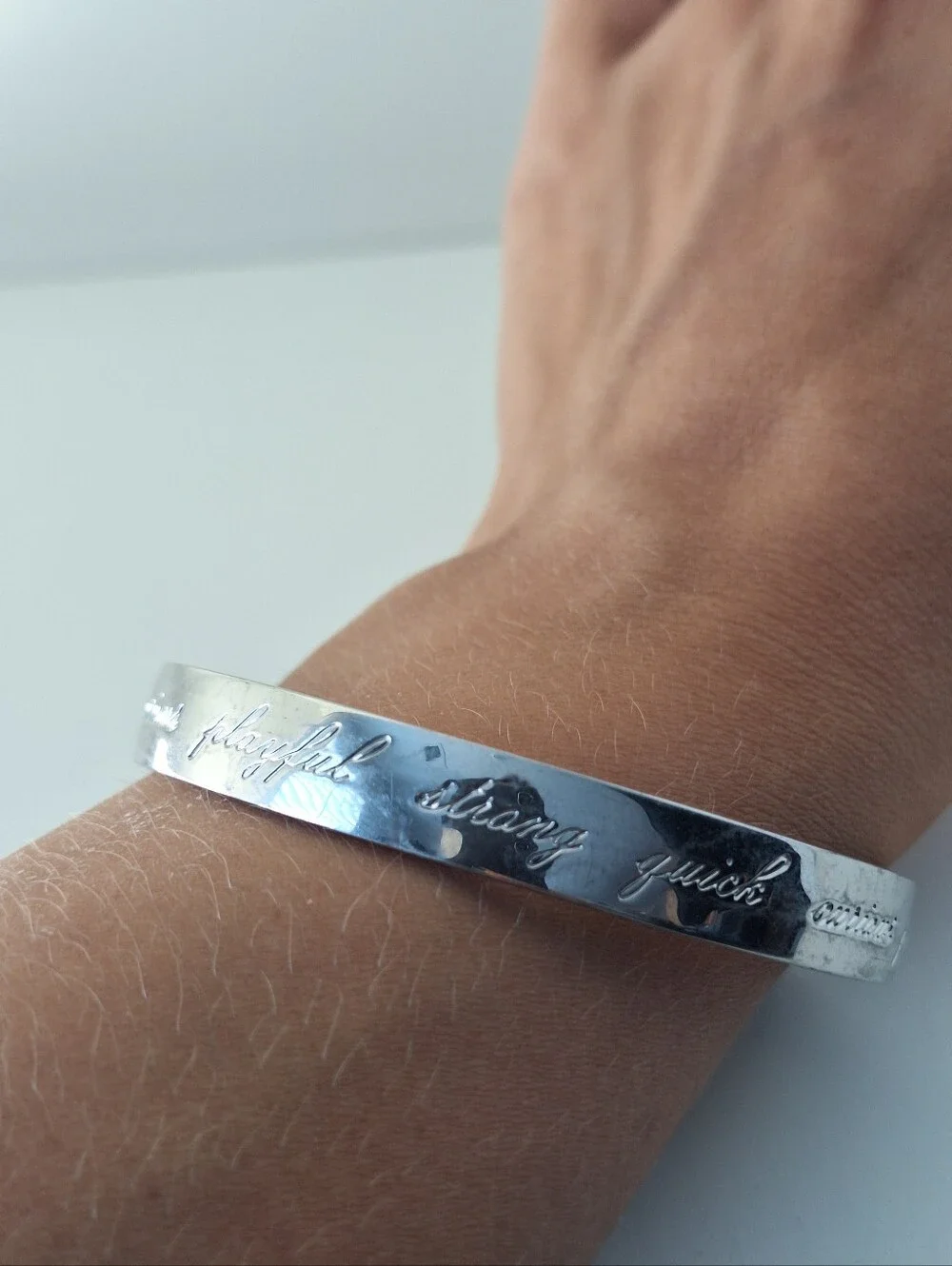 Silver Script Engraved Bangle Bracelet